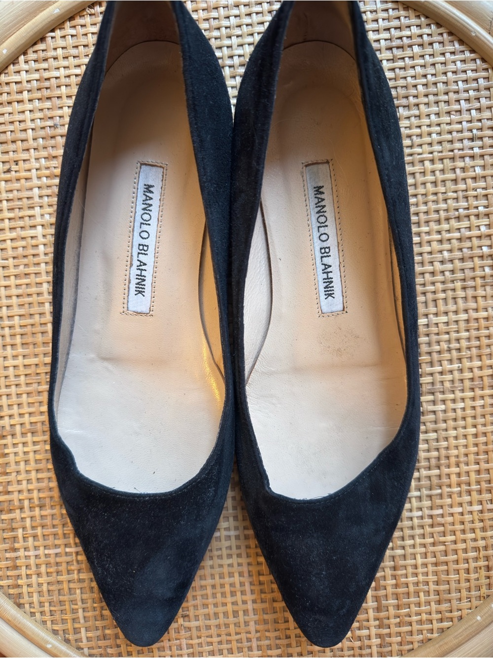 Manolo Blahnik Tere Black Suede Pointed-Toe Flats